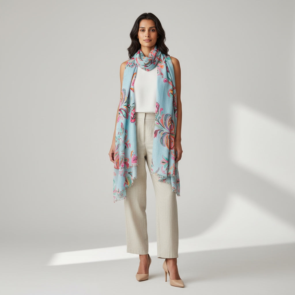 ORIENTAL CASHMERE SCARF - SMOKEY BLUE
