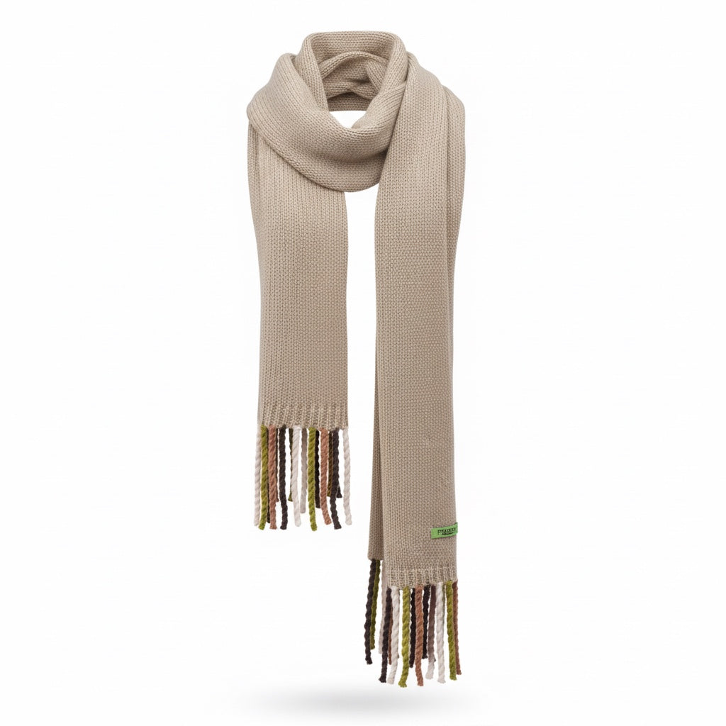 COLORFUL FRINGES SCARF - TOAST
