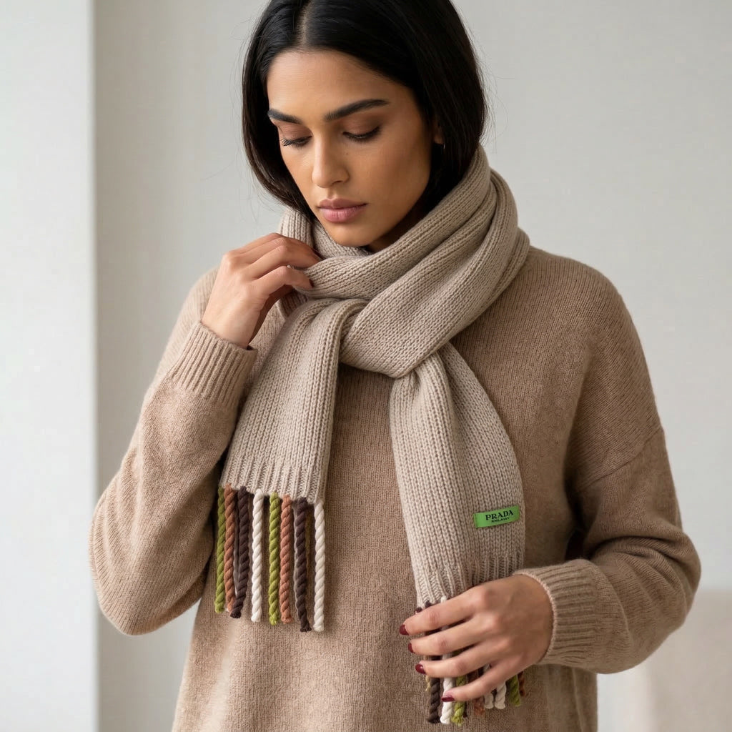 COLORFUL FRINGES SCARF - TOAST