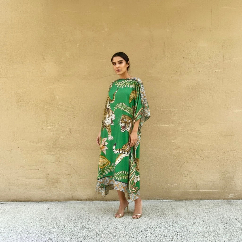 TIGER & JUNGLE SILK TUNIC - GREEN