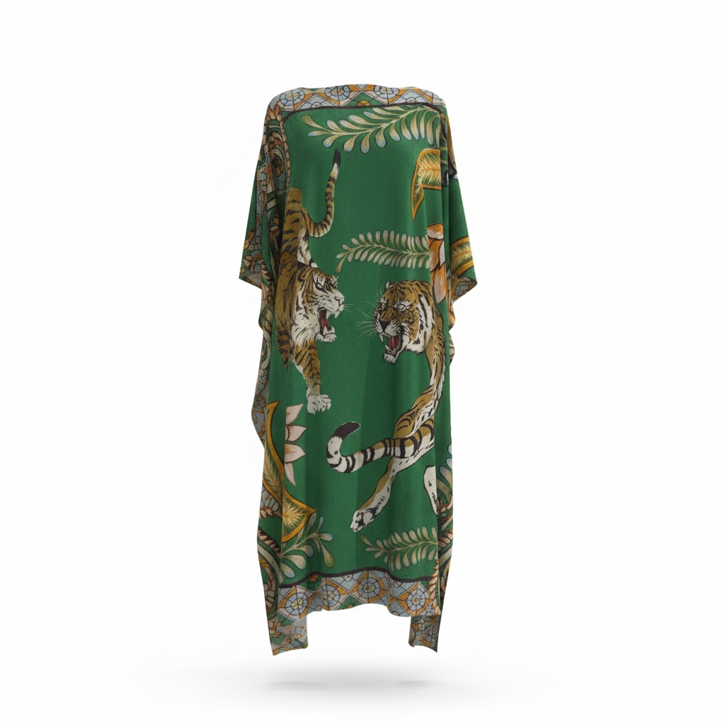 TIGER & JUNGLE SILK TUNIC - GREEN