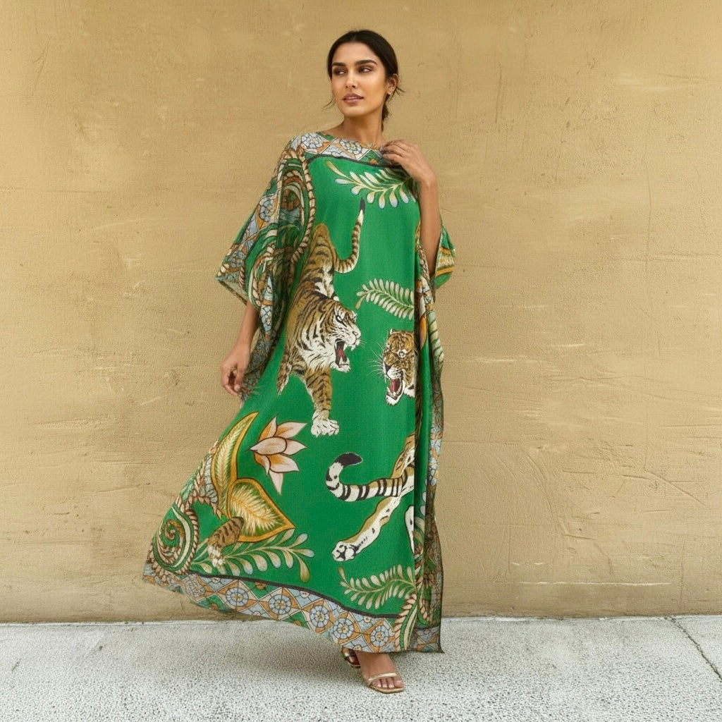 TIGER & JUNGLE SILK TUNIC - GREEN