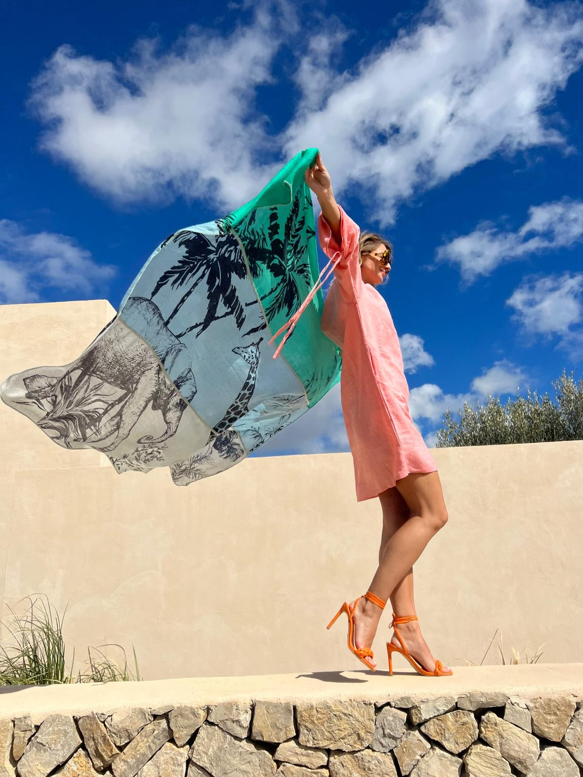 SAFARI 3 COLOR FELTED CASHMERE SCARF - BLUE/MINT