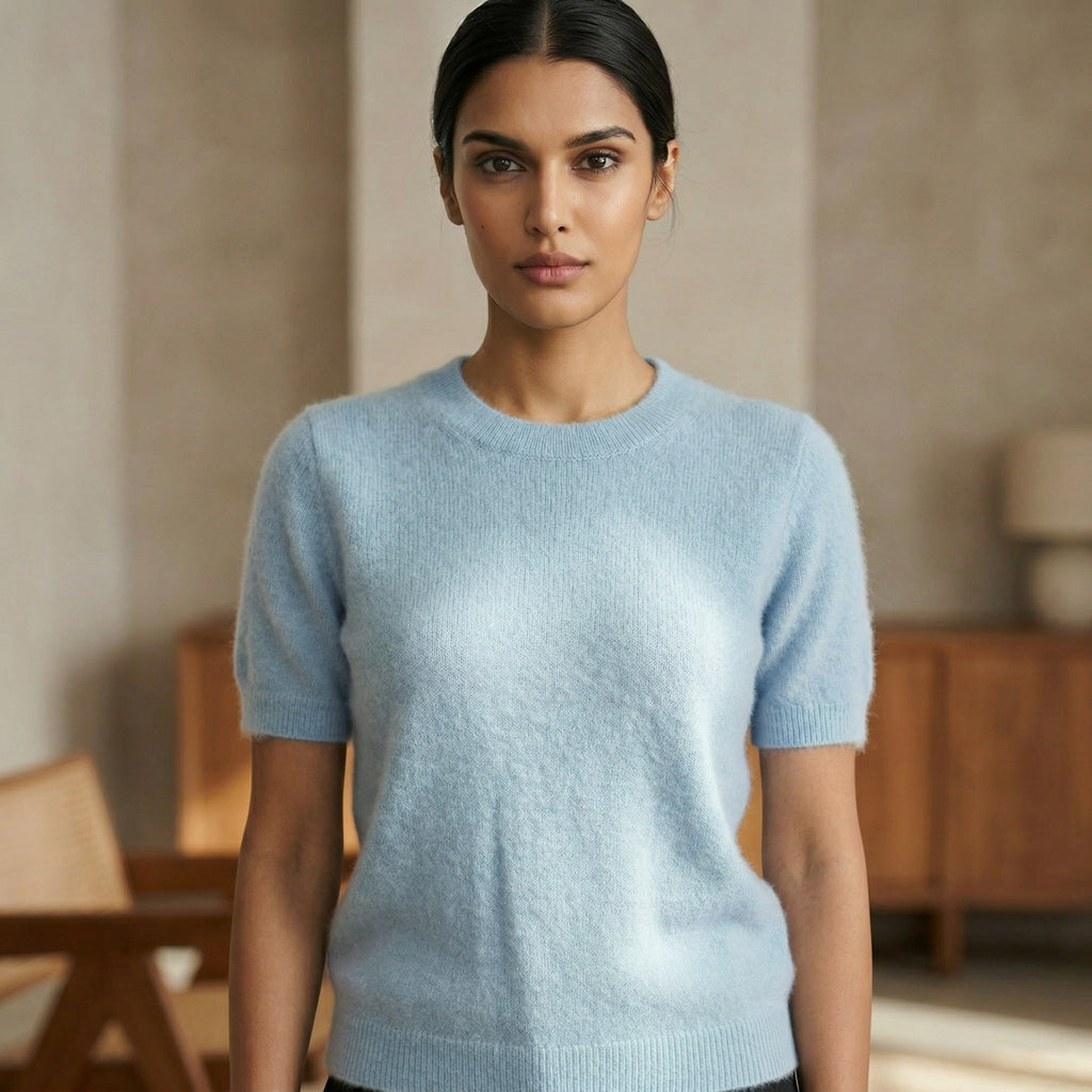 BRUSHED CASHMERE SHIRT - BLUE CERULEAN