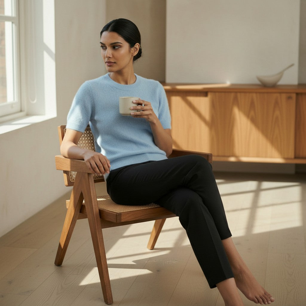 BRUSHED CASHMERE SHIRT - BLUE CERULEAN