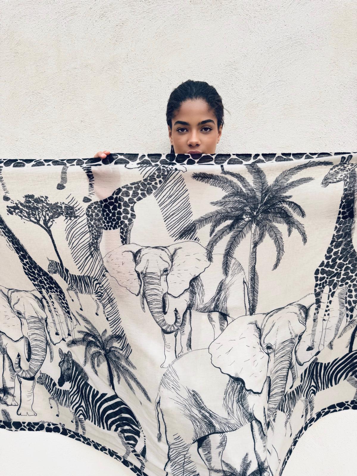 AFRIMALS CASHMERE SCARF - CHALK