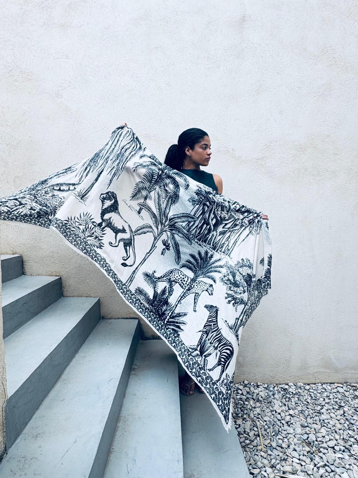 AFRIMALS CASHMERE SCARF - CHALK