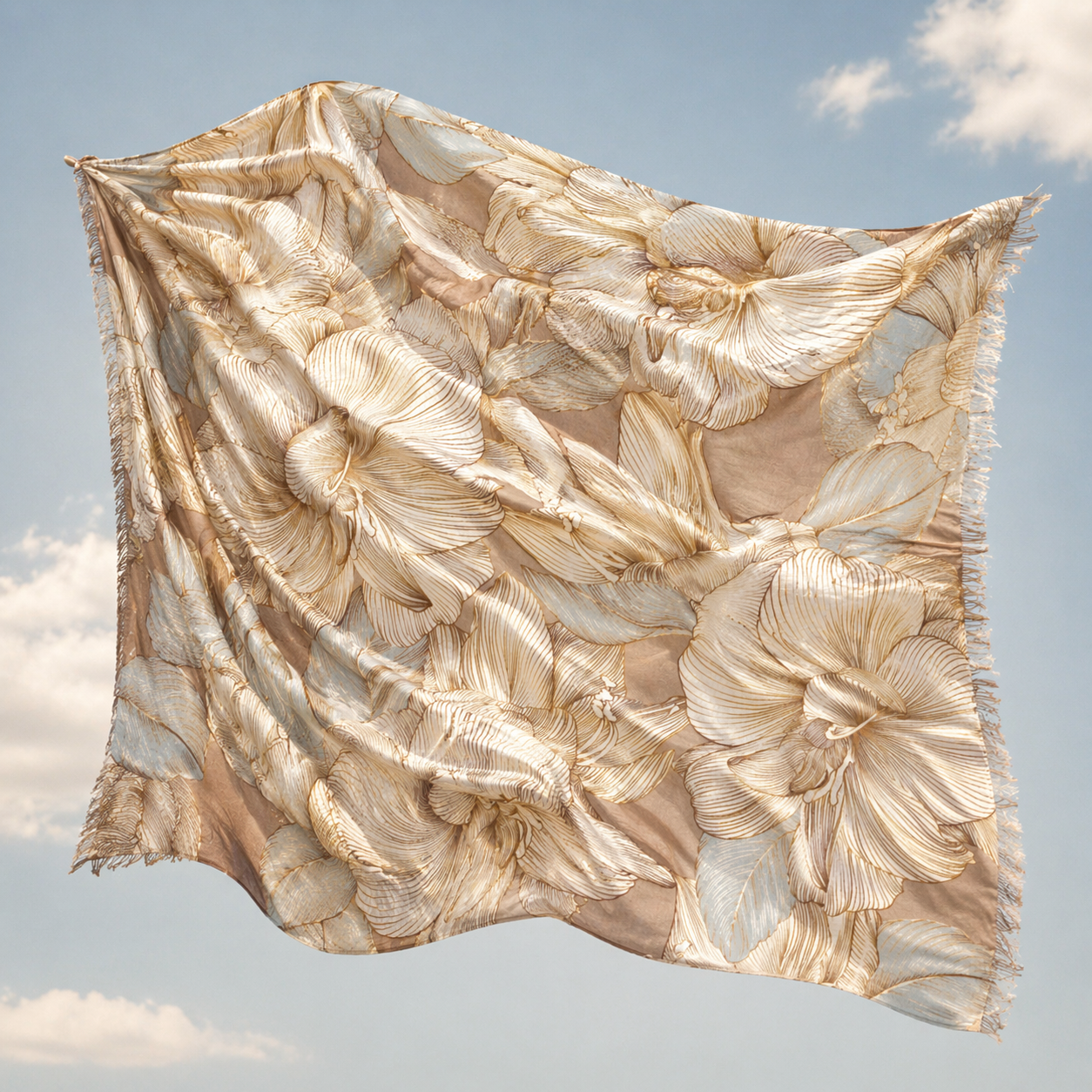 FLORALEEN CASHMERE SCARF - TAUPE