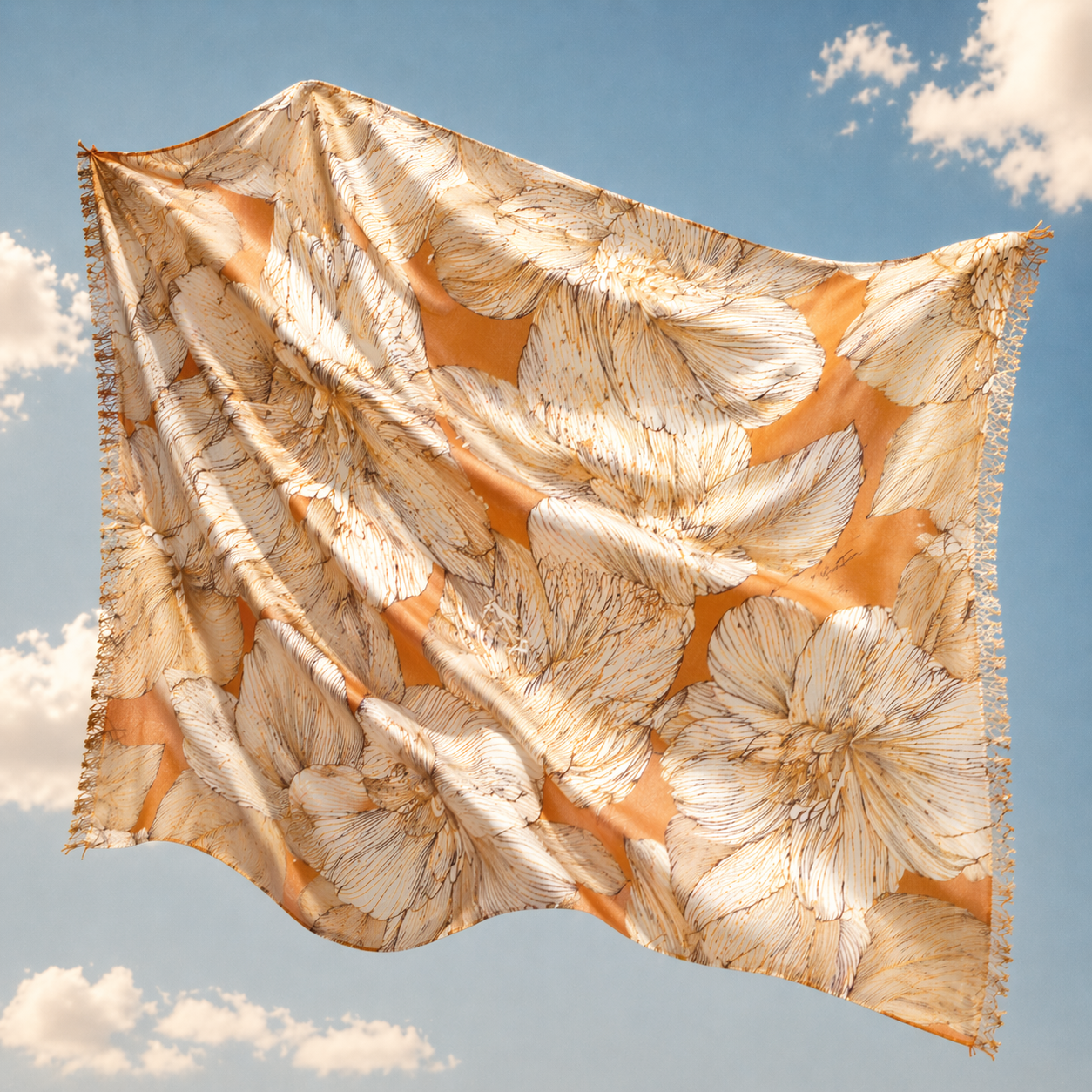 FLORALEEN CASHMERE SCARF - GOLD
