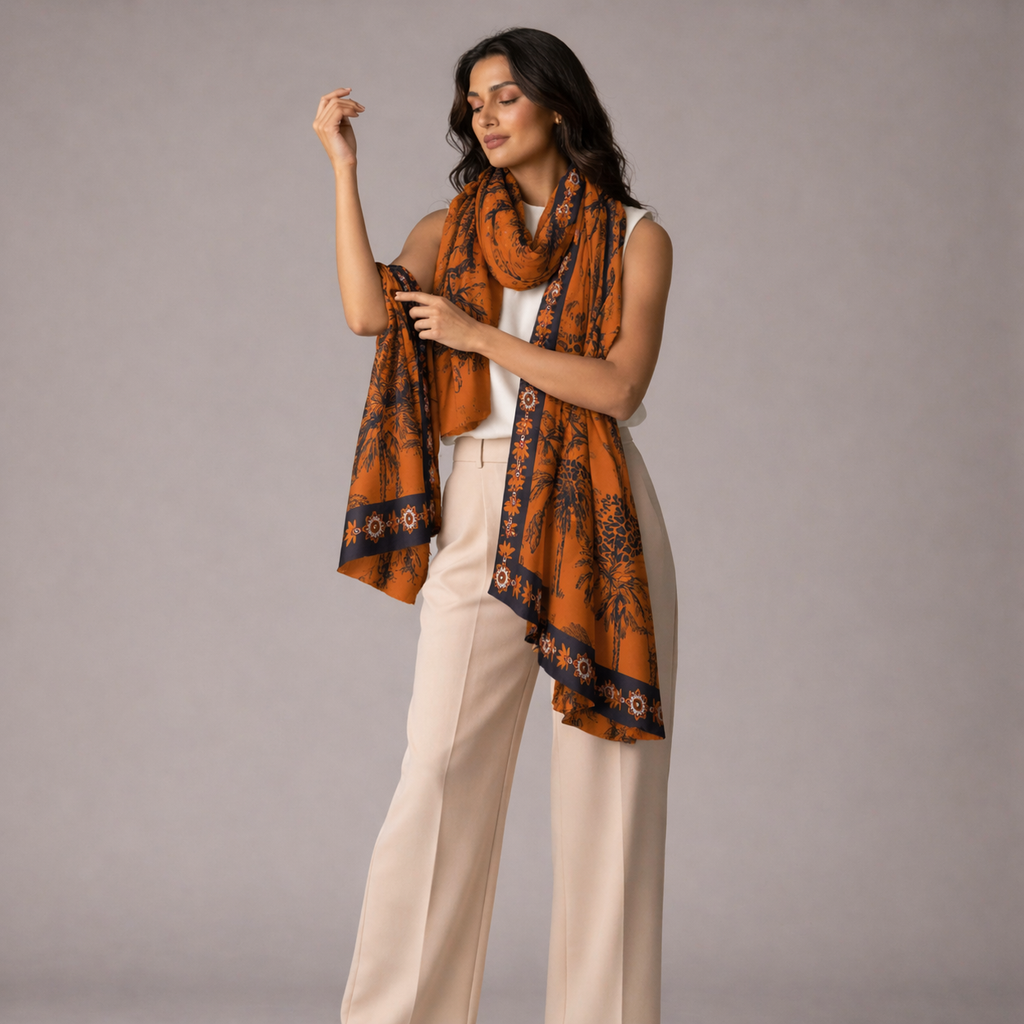 PALMLINE CASHMERE SCARF - GOLD