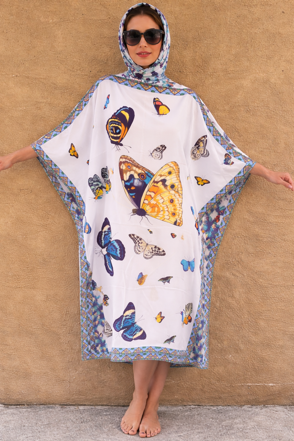 VENICE BUTTERFLY SILK TUNIC - LIGHT BLUE