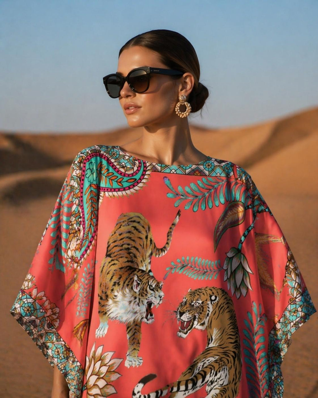 TIGER & JUNGLE SHORT DRESS - CORAL