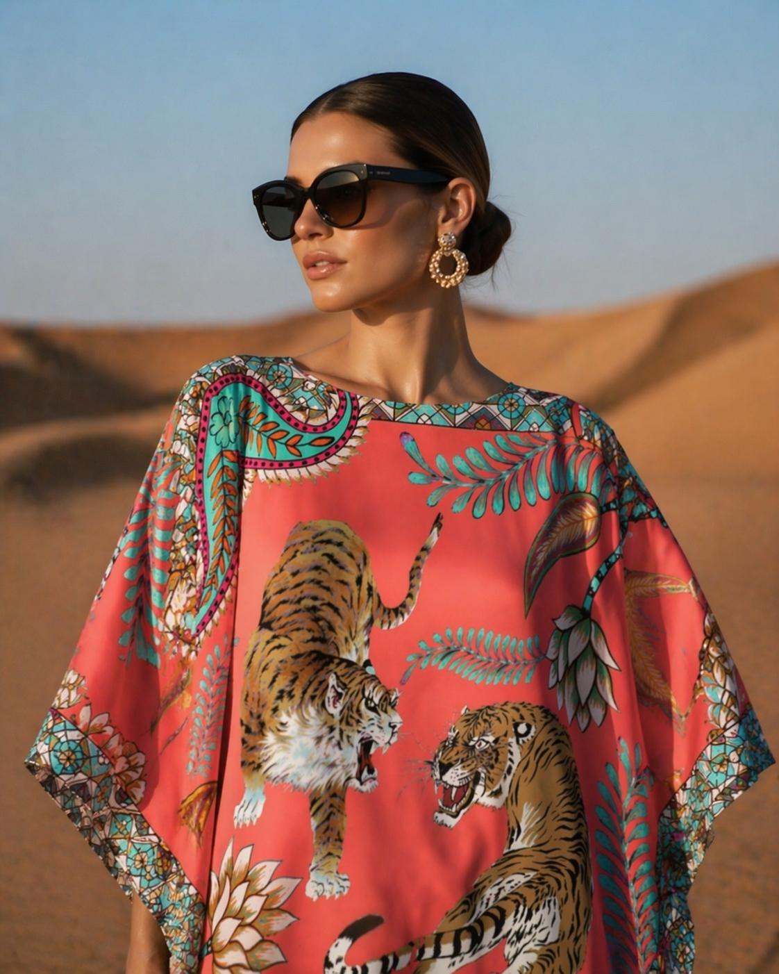 TIGER & JUNGLE SHORT DRESS - CORAL