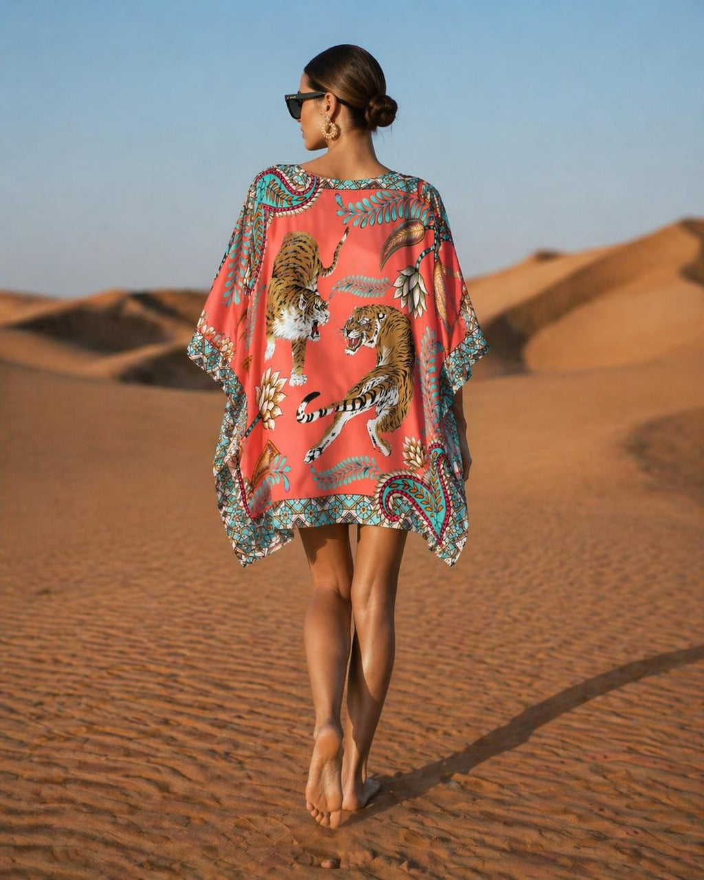 TIGER & JUNGLE SHORT DRESS - CORAL