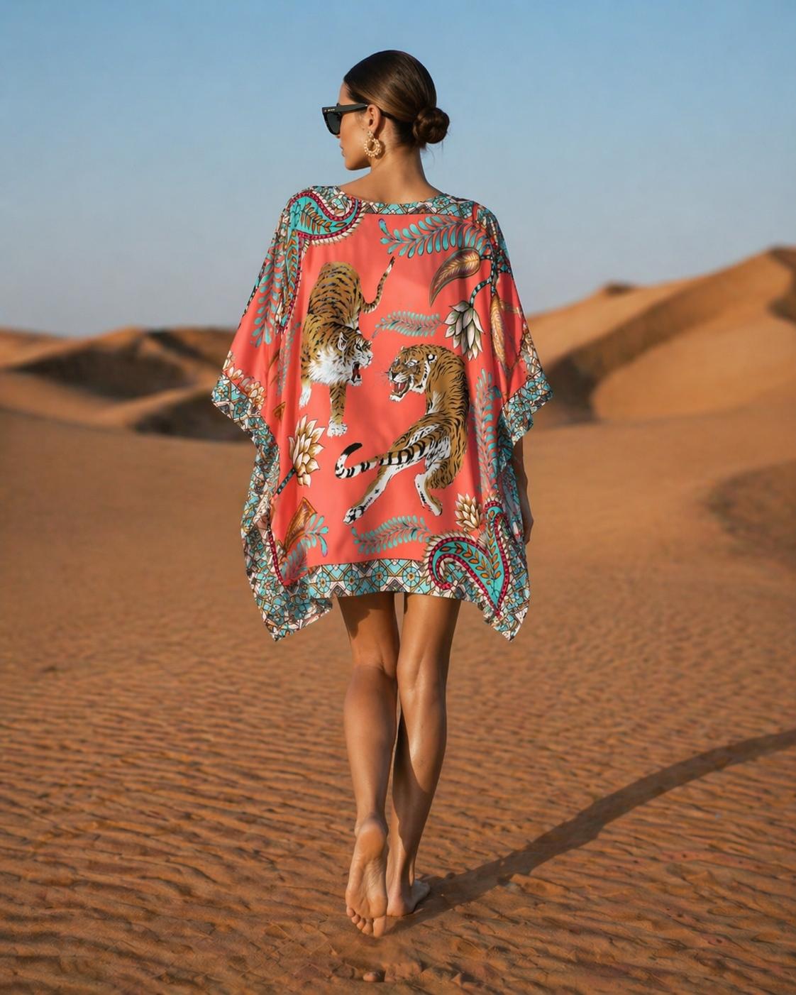 TIGER & JUNGLE SHORT DRESS - CORAL