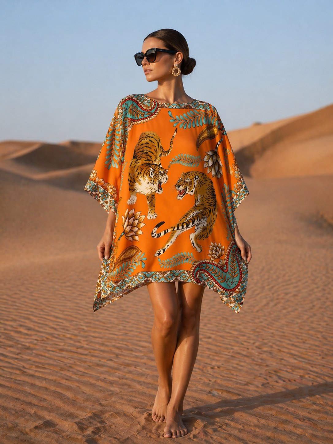 TIGER & JUNGLE SHORT DRESS - ORANGE