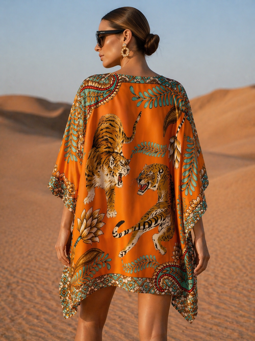 TIGER & JUNGLE SHORT DRESS - ORANGE