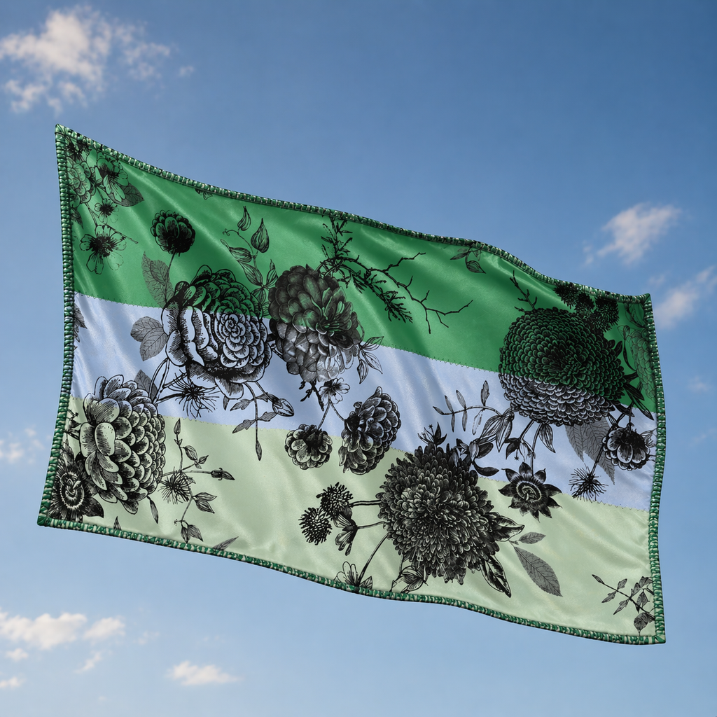FLOWER EXPLOSION 3 COLOR FELTED CASHMERE SCARF - BLUE/MINT/GREEN