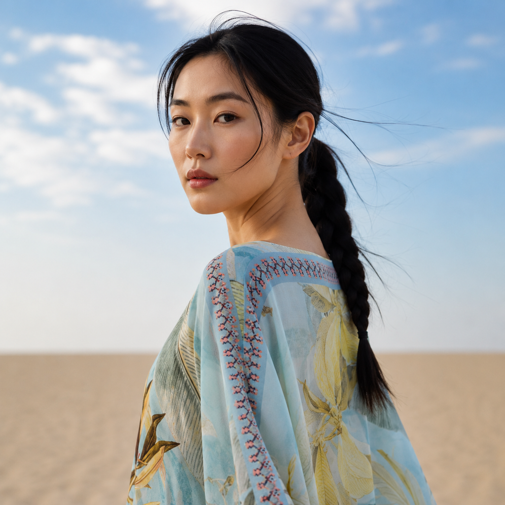 OASIS SILK TUNIC - DUSTY BLUE