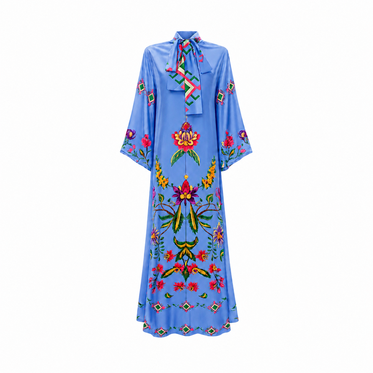 ETHNO FLORAL PRINCESS DRESS-BLUE