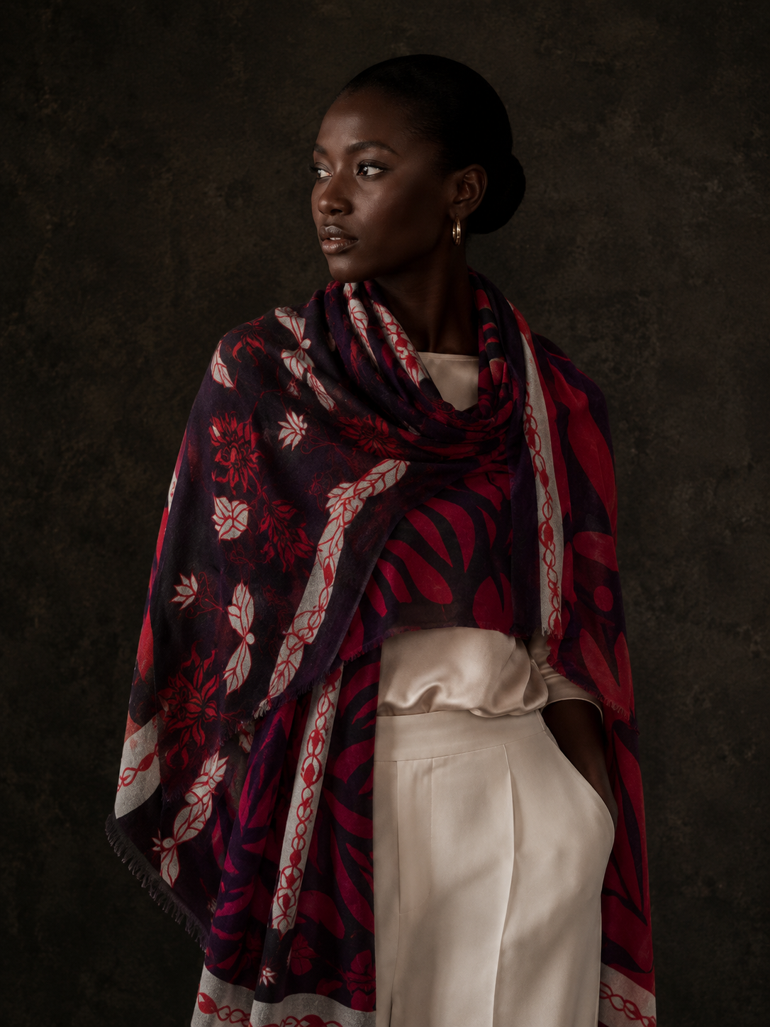 SPECIAL EDITION CASHMERE SCARF - compost/red
