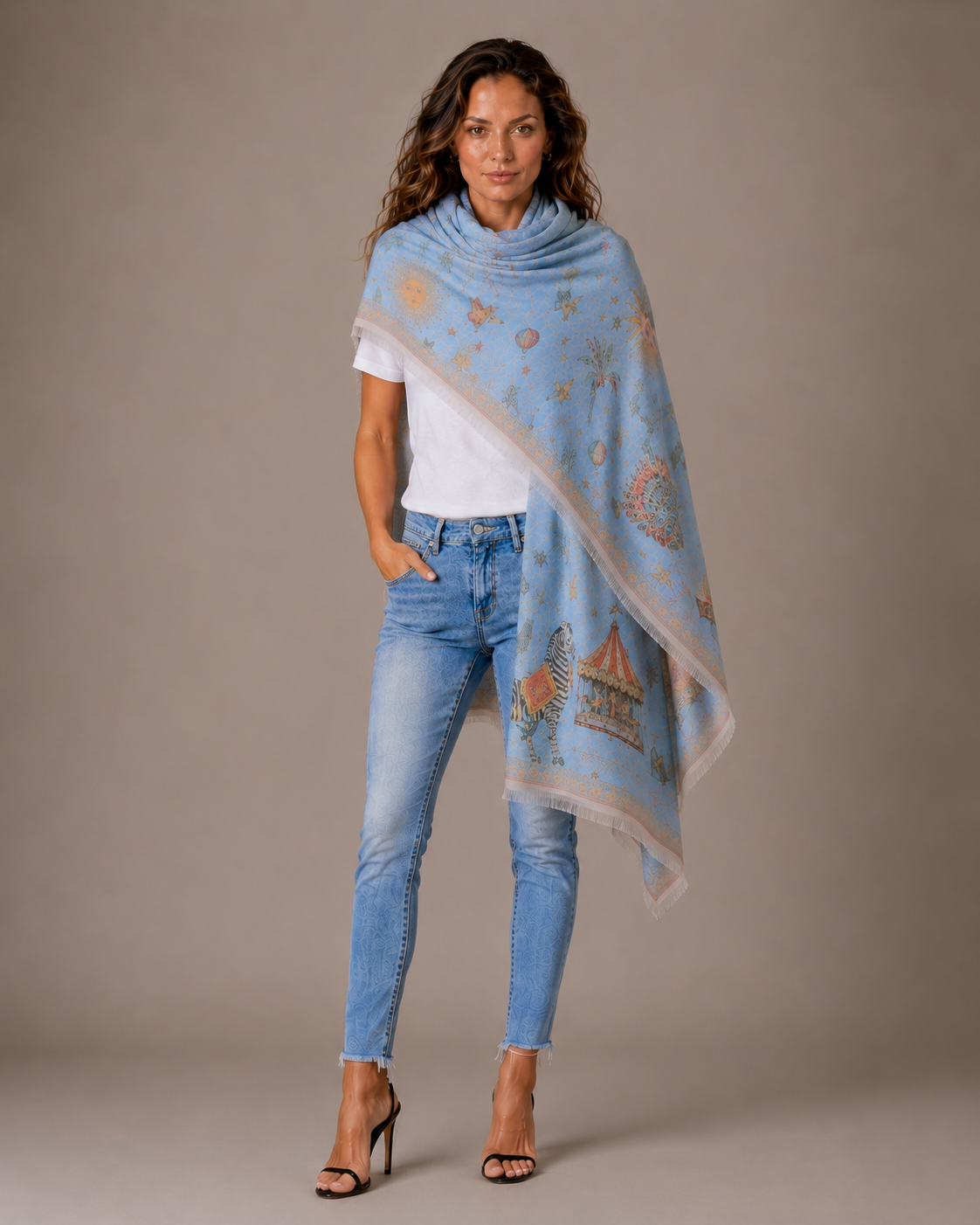 AURORA CASHMERE SCARF - LIGHT BLUE