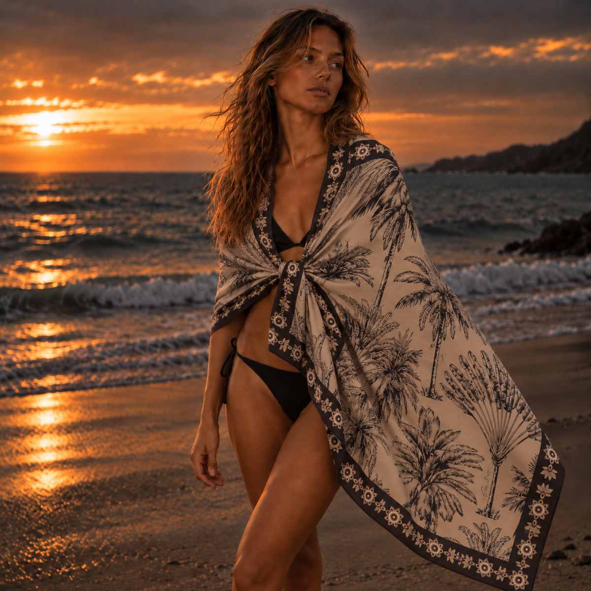 PALMLINE CASHMERE SCARF - TAUPE