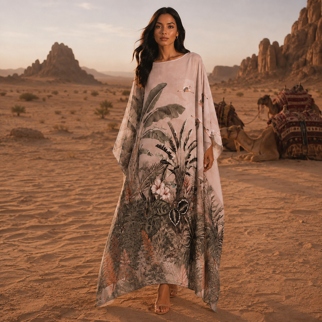 FLAMINGOS SILK TUNIC - TAUPE