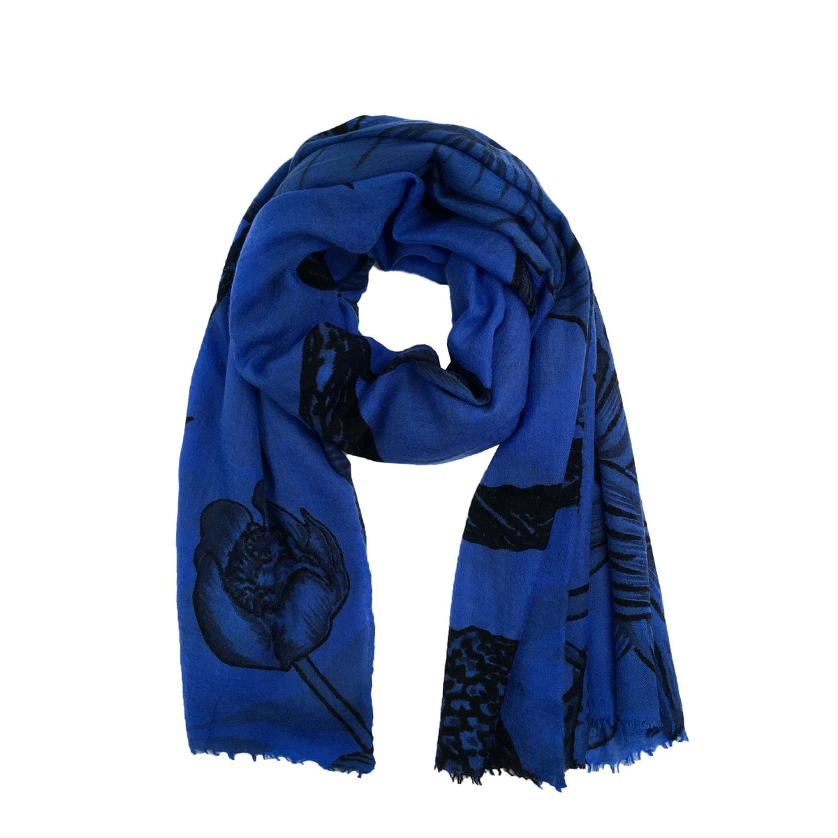 BOTANICAL FELTED CASHMERE  SCARF - BLUE