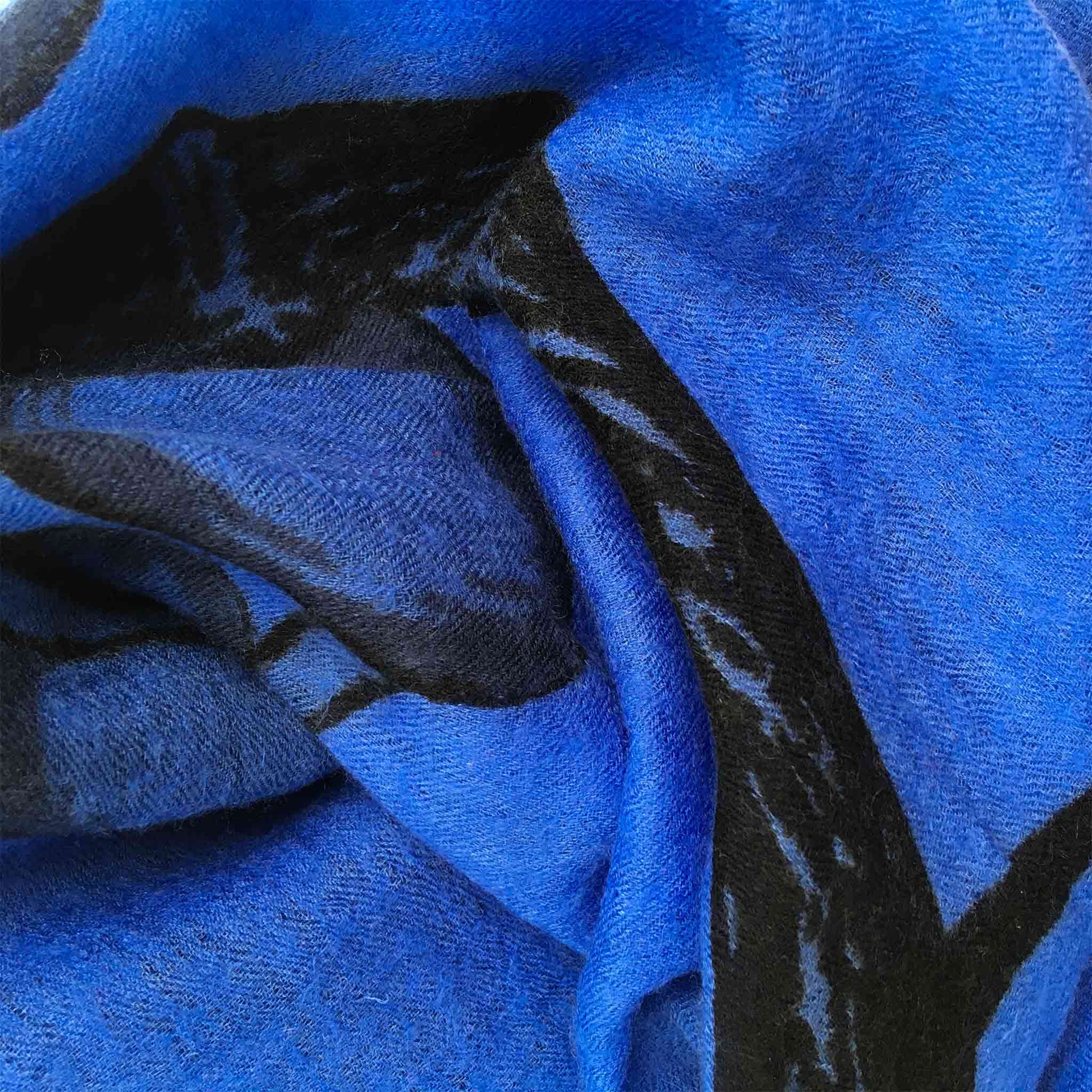 BOTANICAL FELTED CASHMERE  SCARF - BLUE