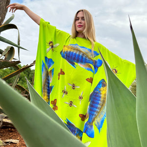 BUTTERFLY & FISH SILK TUNIC - GREEN