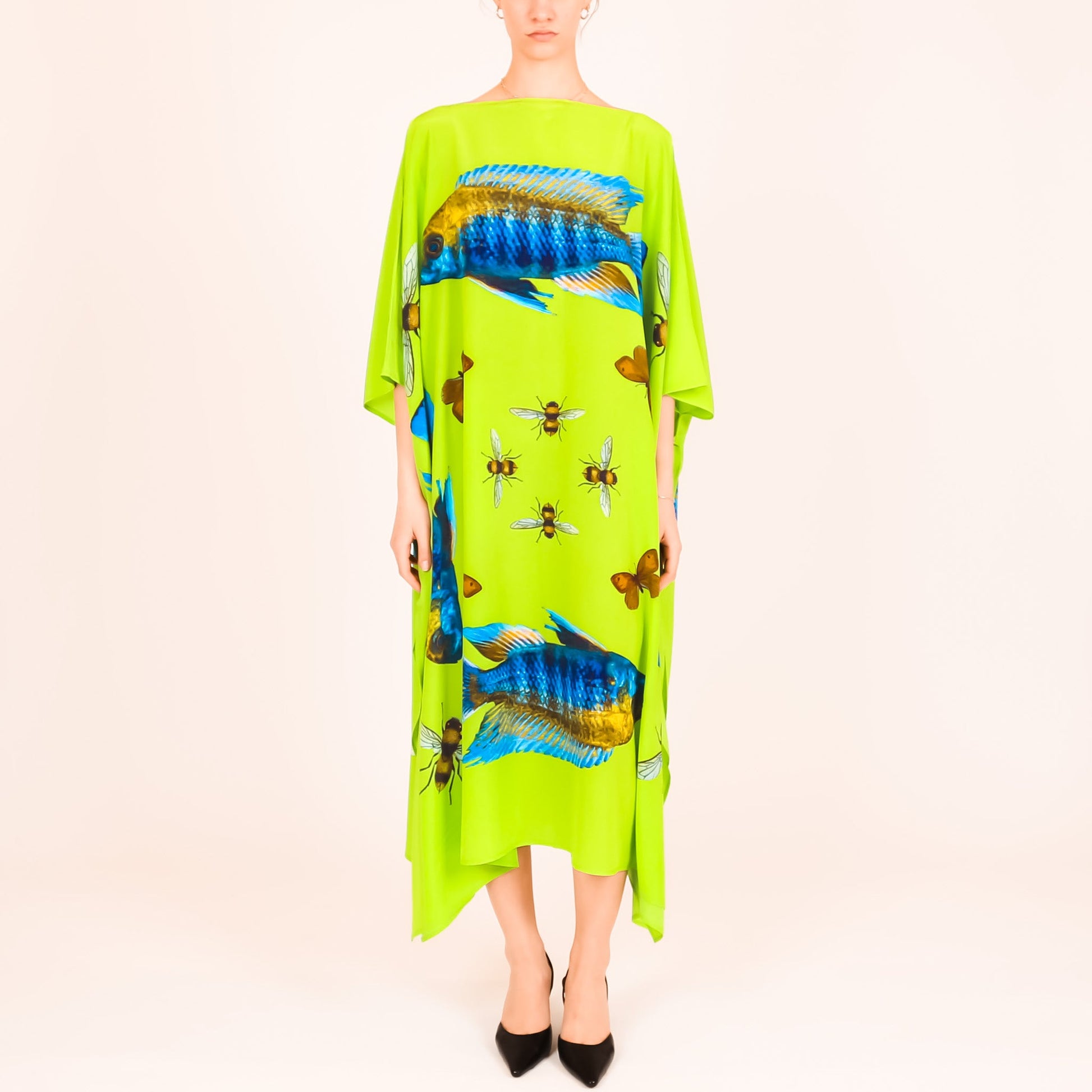 BUTTERFLY & FISH SILK TUNIC - GREEN
