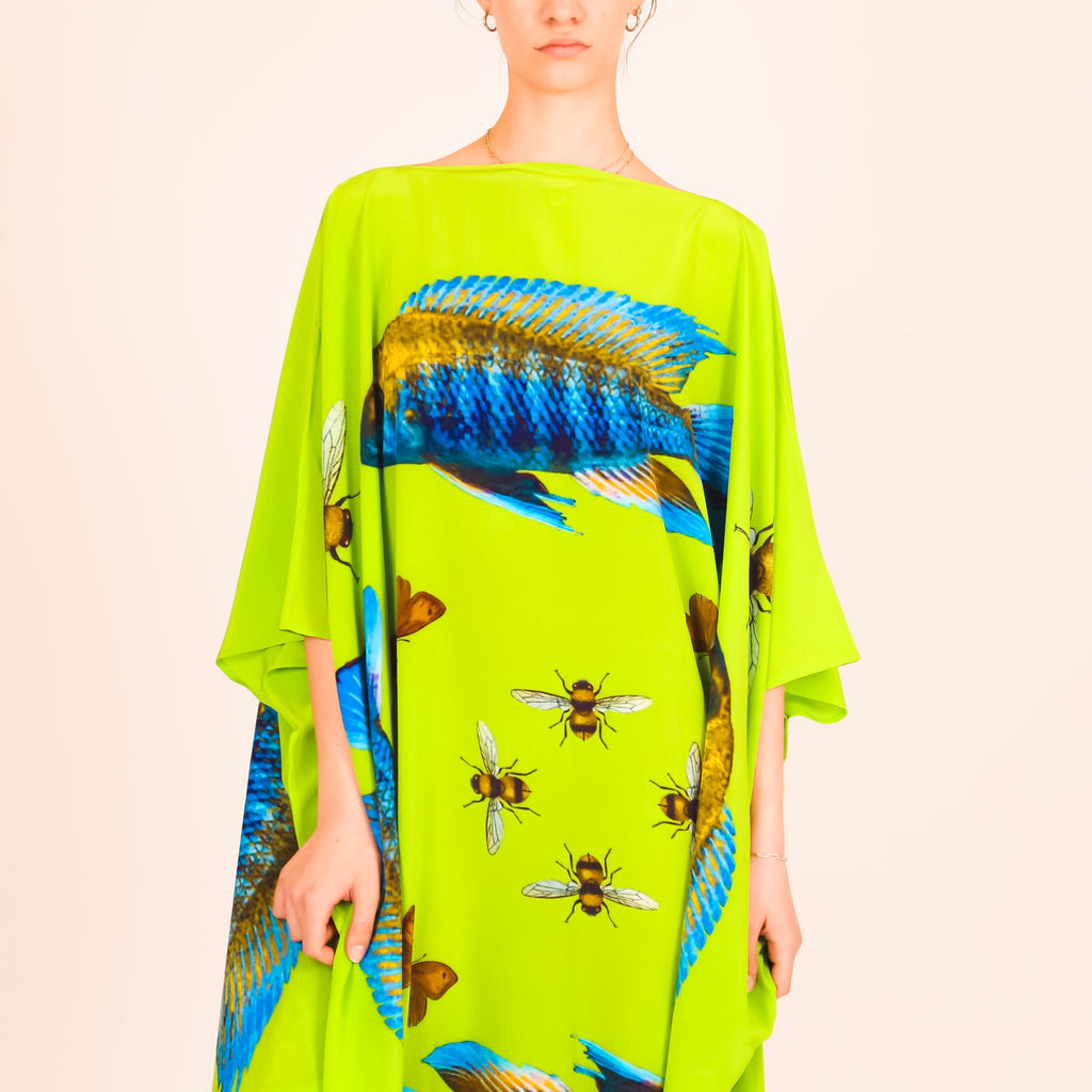 BUTTERFLY & FISH SILK TUNIC - GREEN