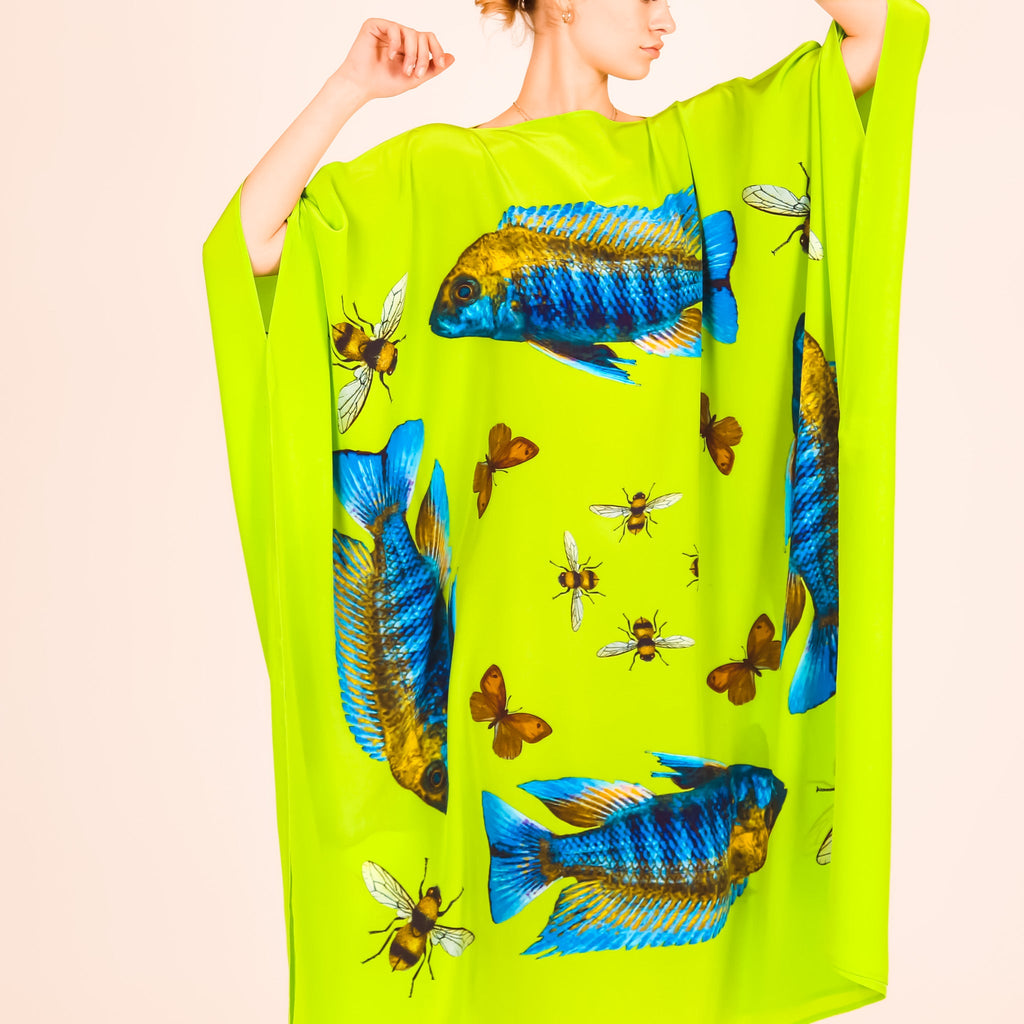 BUTTERFLY & FISH SILK TUNIC - GREEN