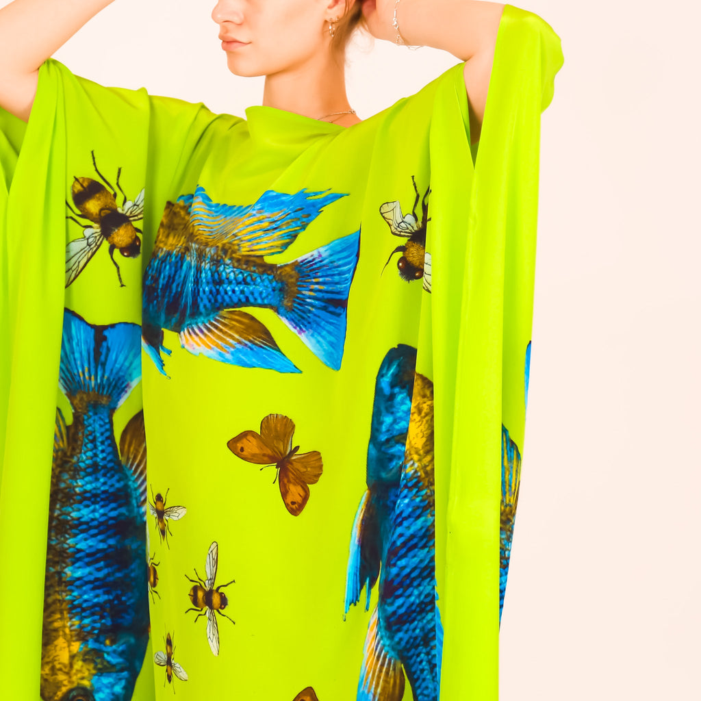BUTTERFLY & FISH SILK TUNIC - GREEN