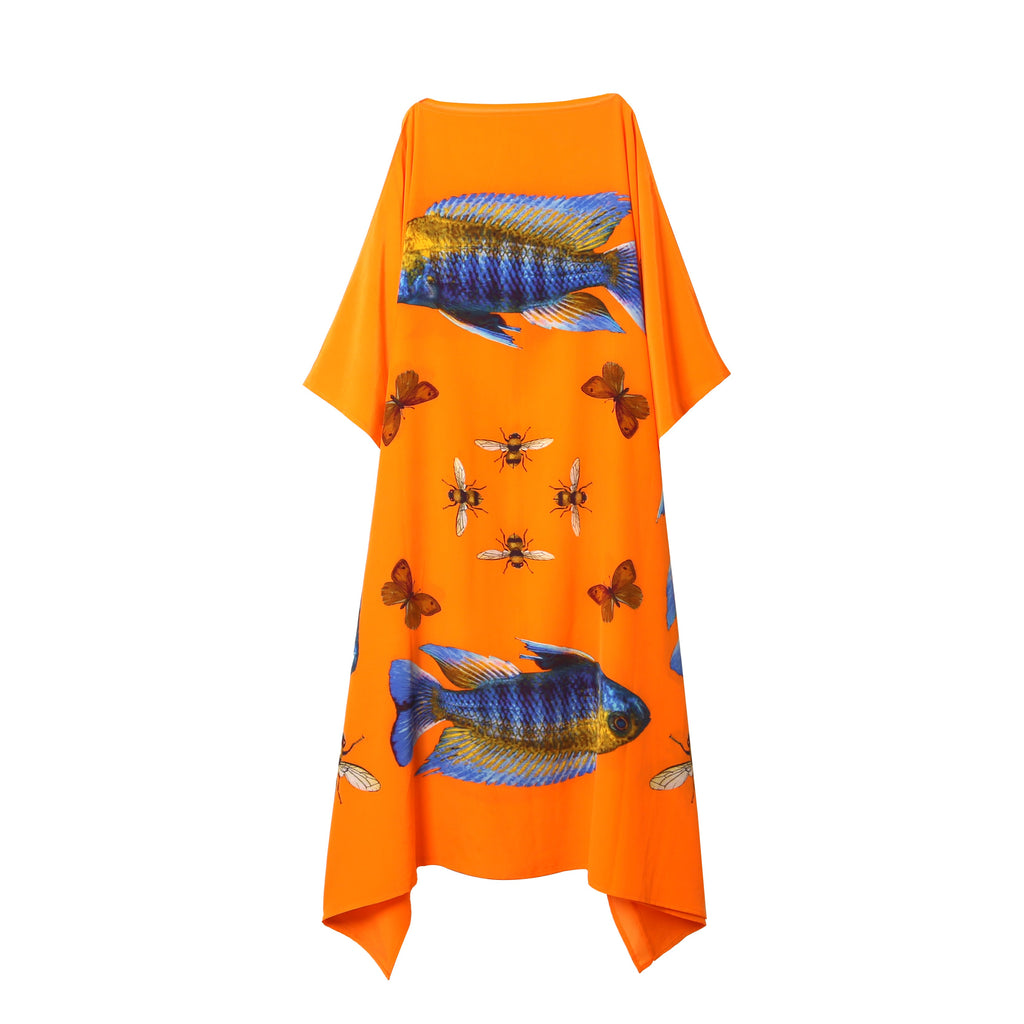 BUTTERFLY & FISH SILK TUNIC - ORANGE