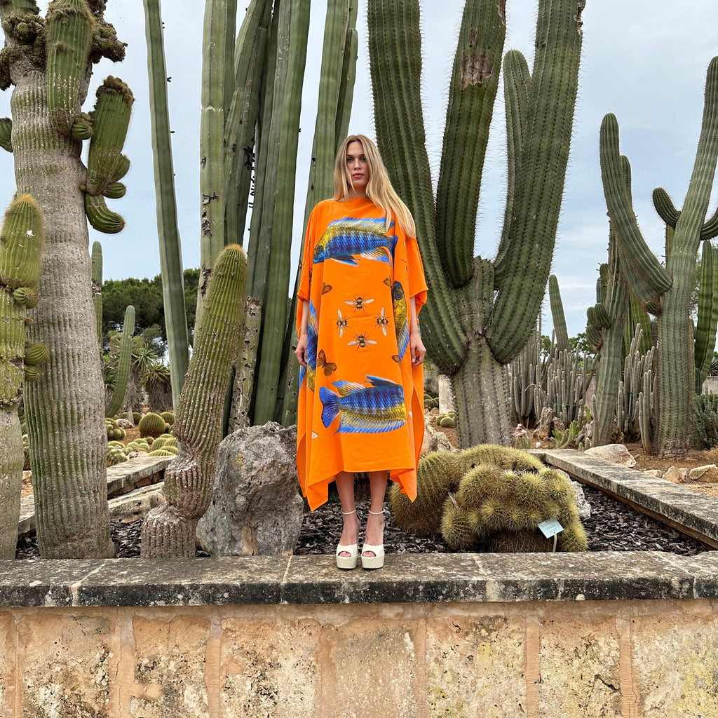 BUTTERFLY & FISH SILK TUNIC - ORANGE