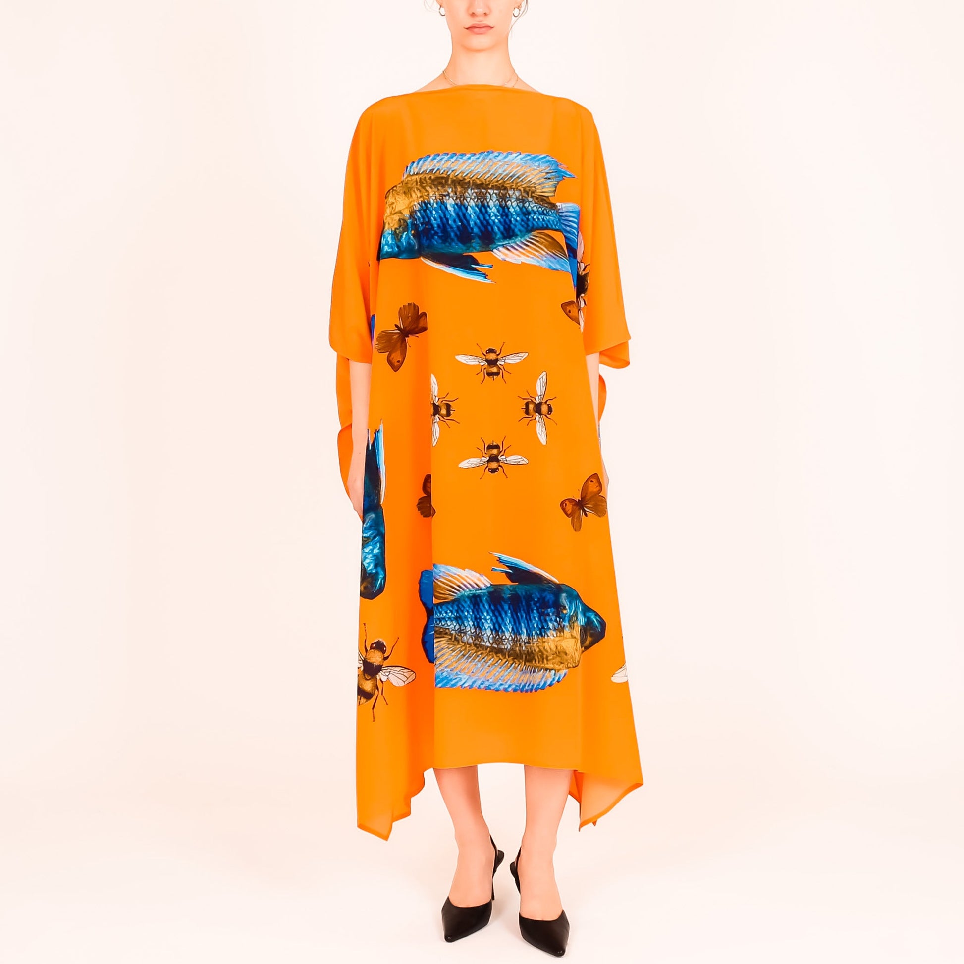 BUTTERFLY & FISH SILK TUNIC - ORANGE
