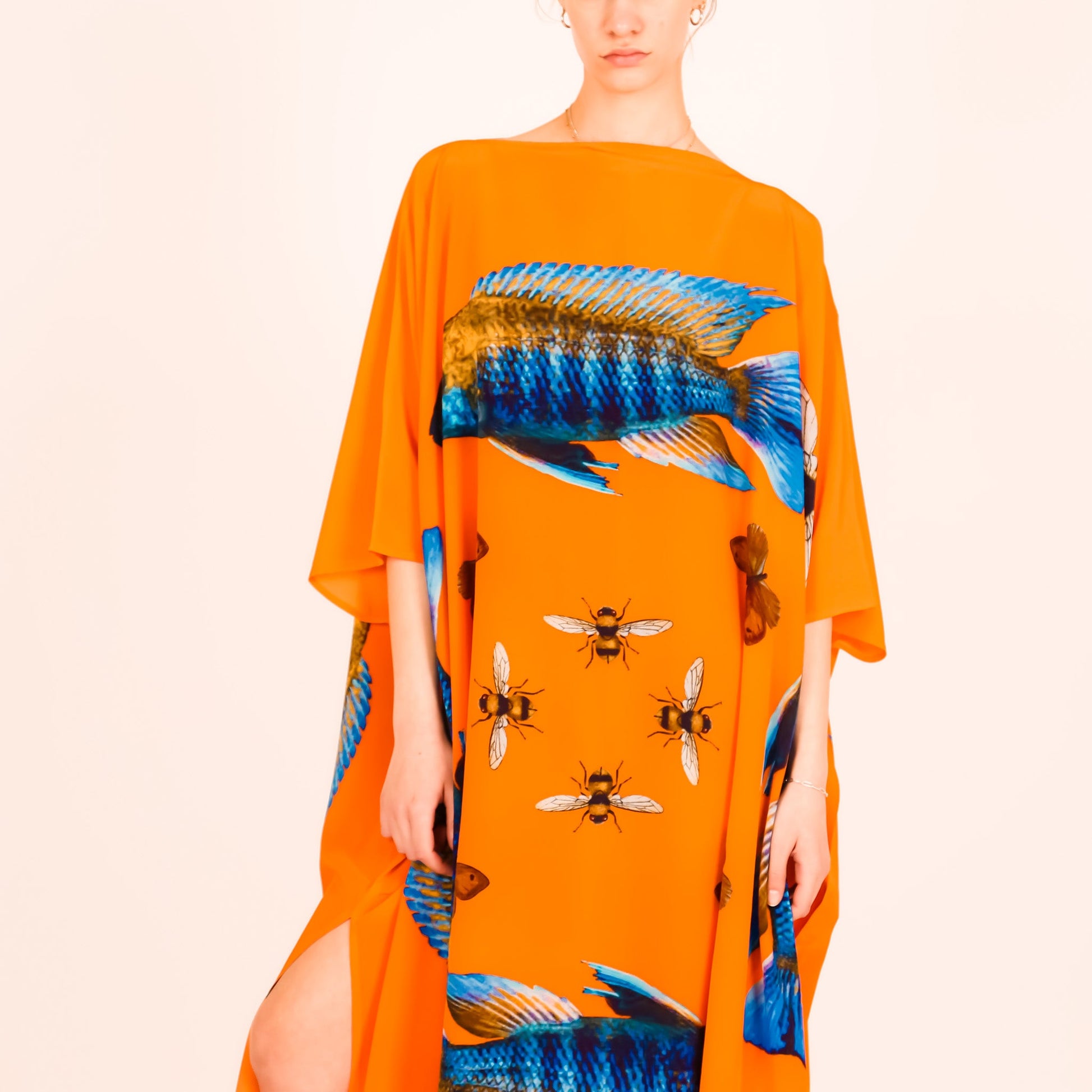 BUTTERFLY & FISH SILK TUNIC - ORANGE