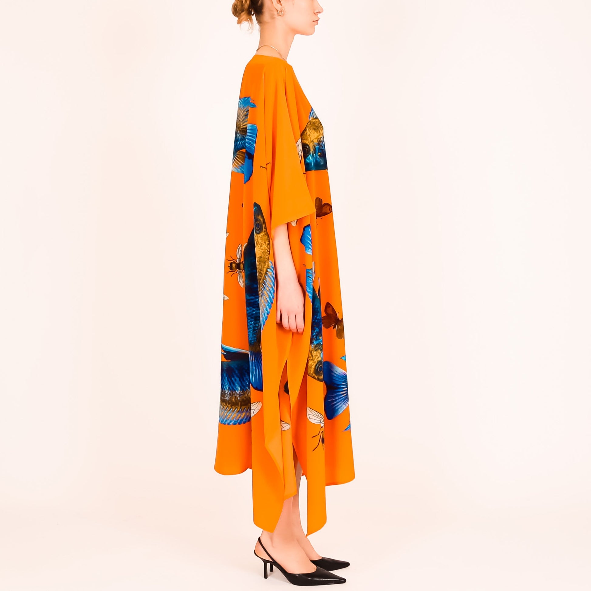 BUTTERFLY & FISH SILK TUNIC - ORANGE
