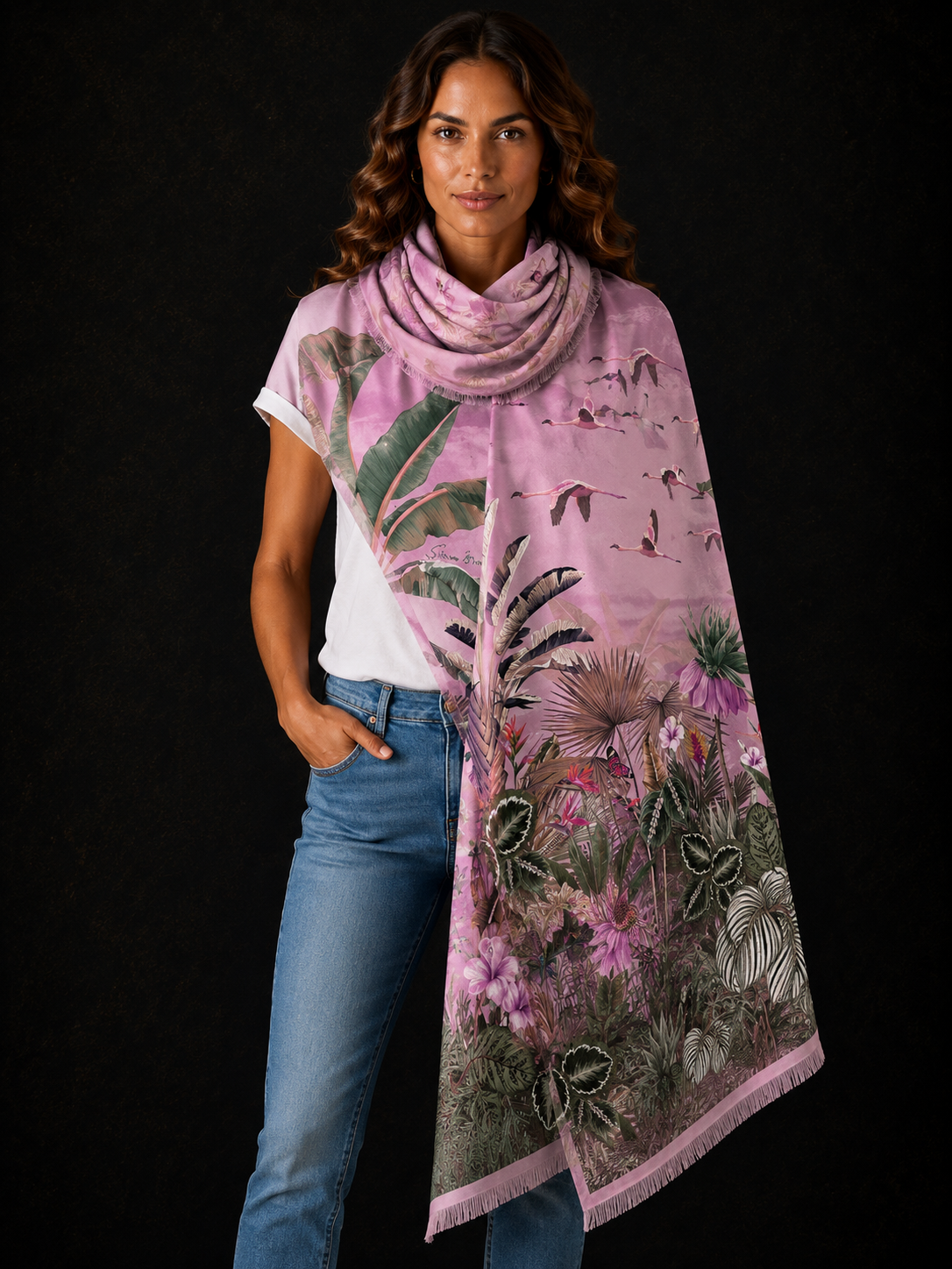 FLAMINGO CASHMERE SCARF - LIGHT ROSE
