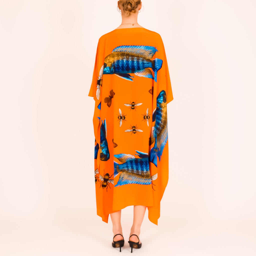 BUTTERFLY & FISH SILK TUNIC - ORANGE