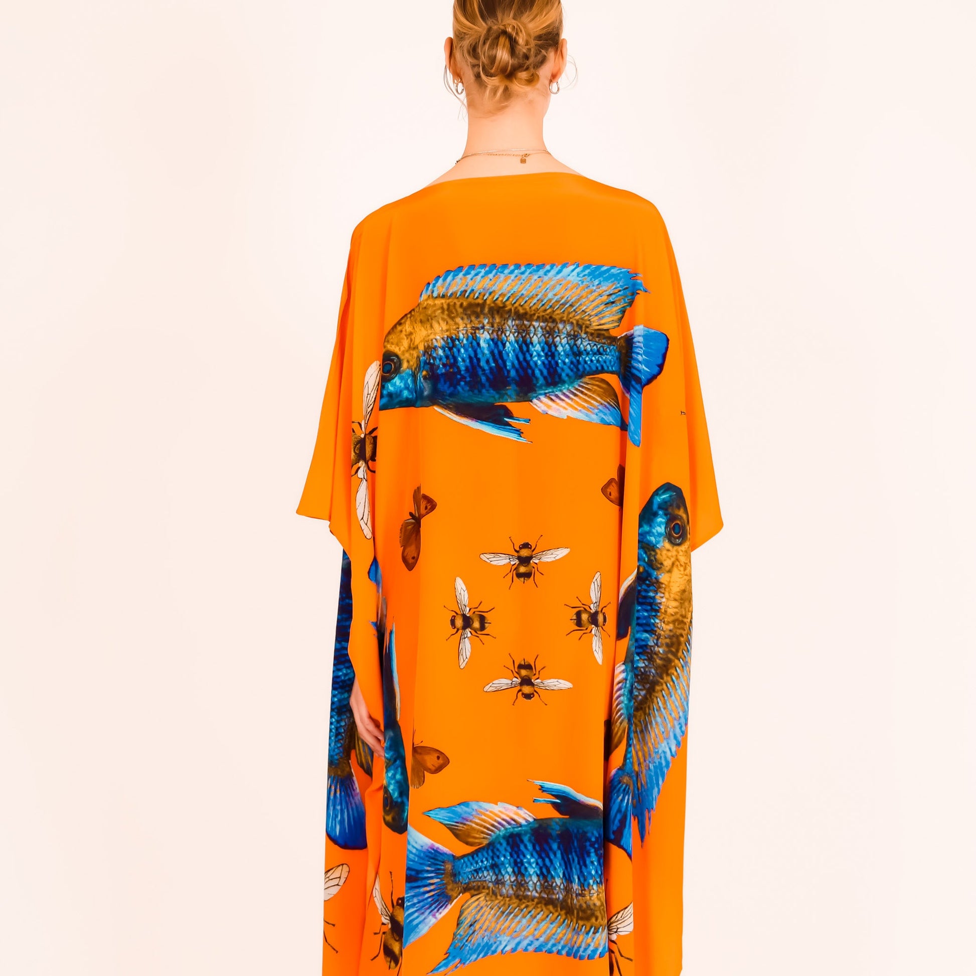 BUTTERFLY & FISH SILK TUNIC - ORANGE