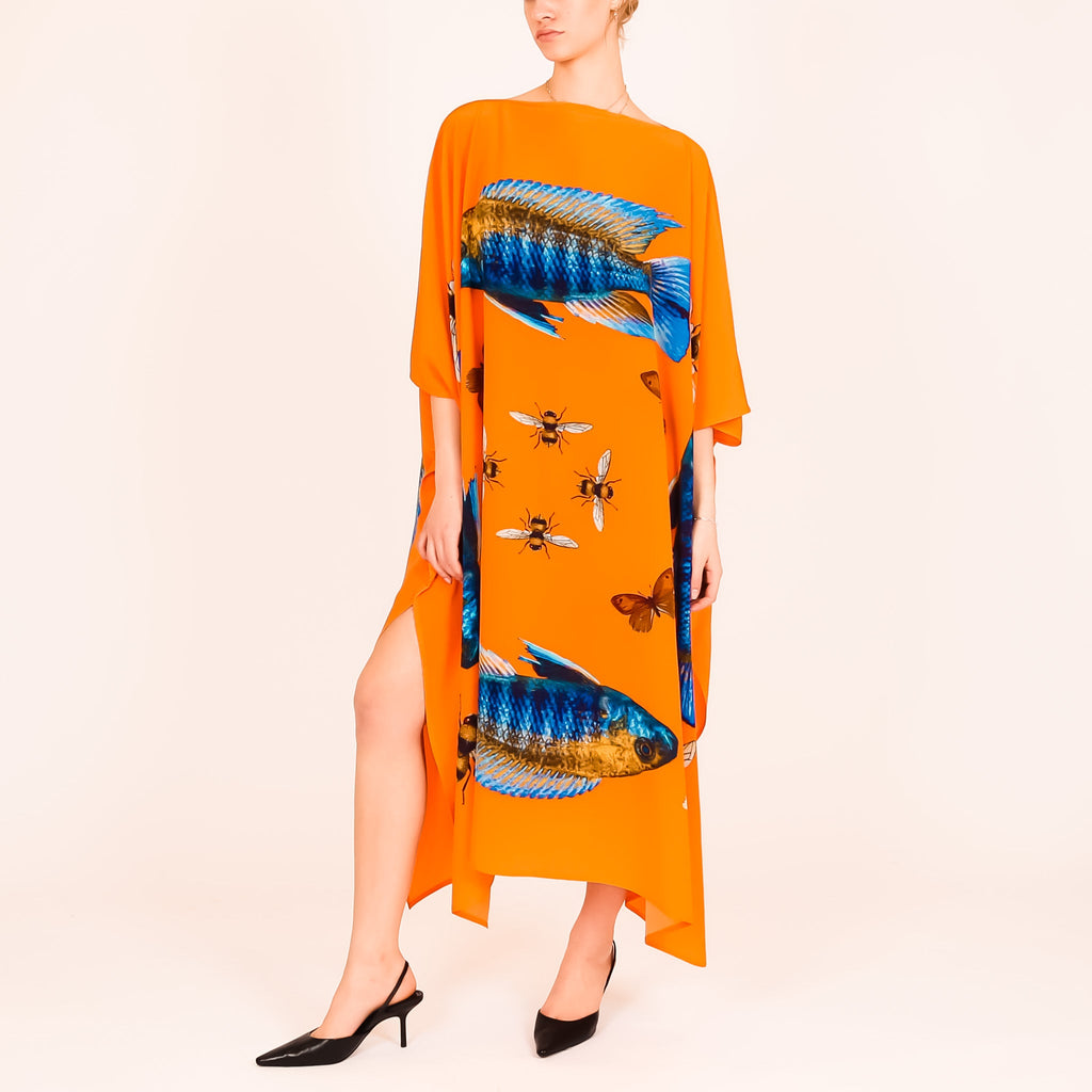 BUTTERFLY & FISH SILK TUNIC - ORANGE