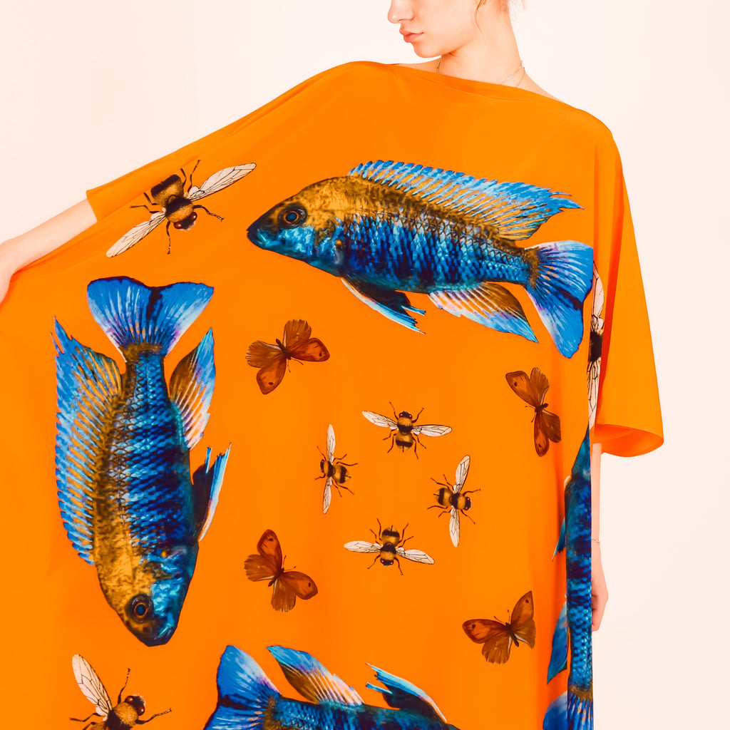 BUTTERFLY & FISH SILK TUNIC - ORANGE
