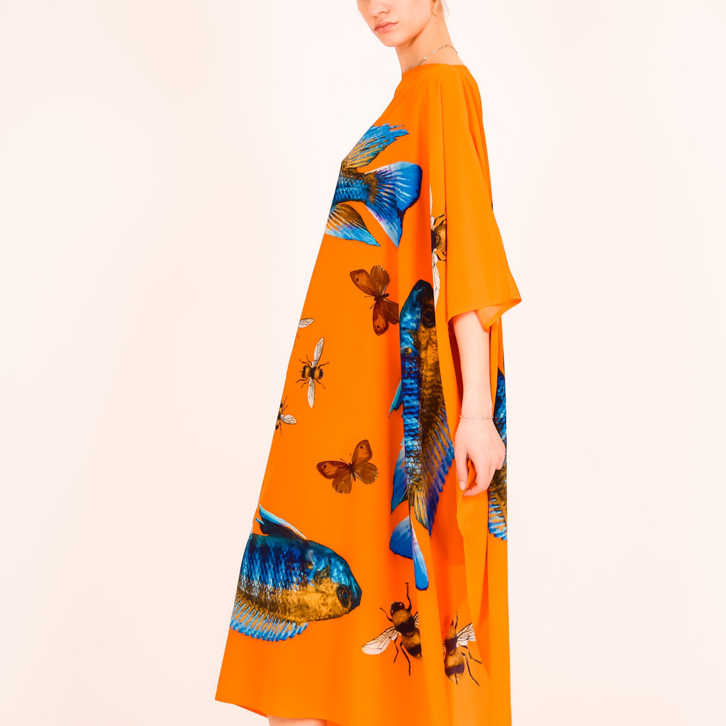 BUTTERFLY & FISH SILK TUNIC - ORANGE