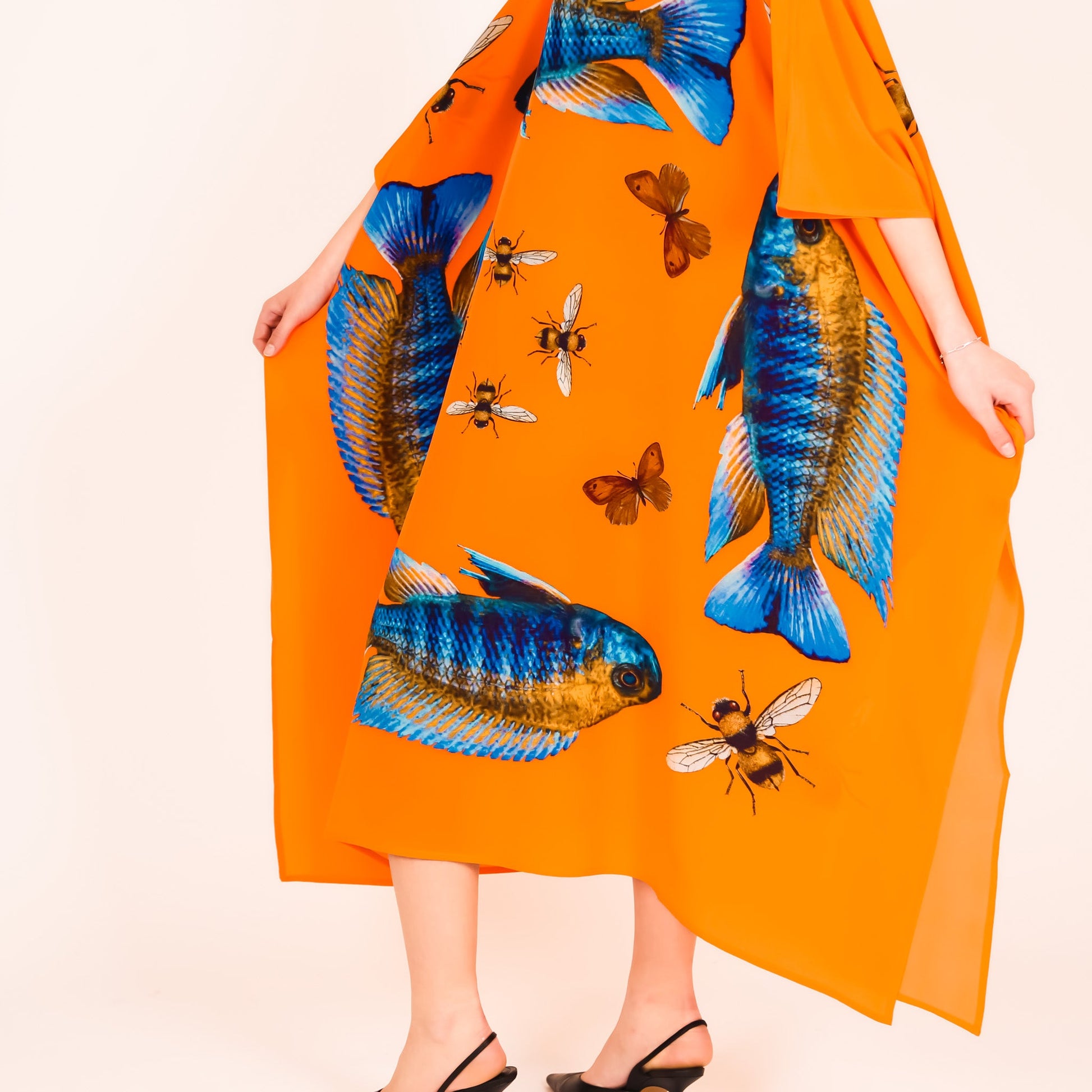 BUTTERFLY & FISH SILK TUNIC - ORANGE