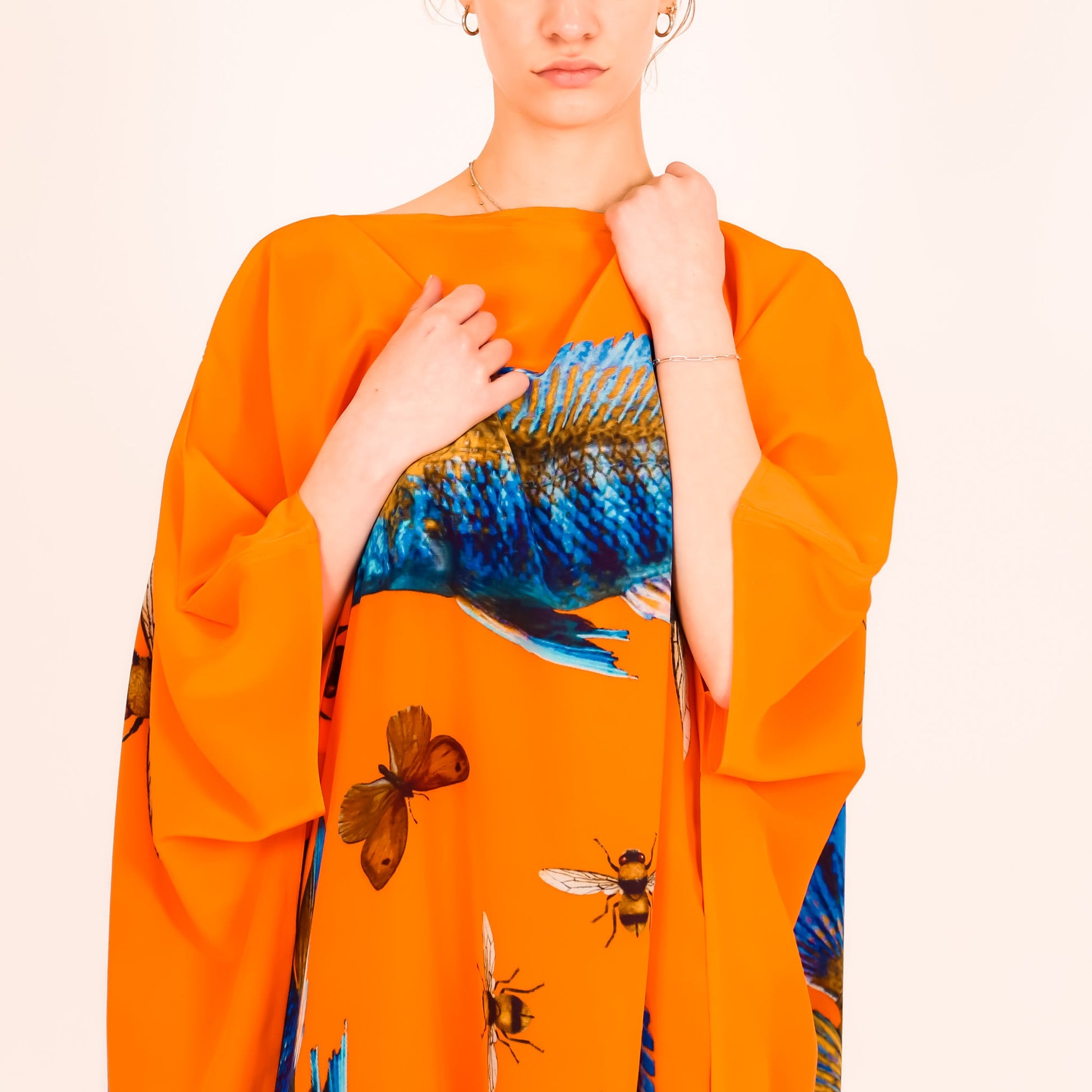 BUTTERFLY & FISH SILK TUNIC - ORANGE