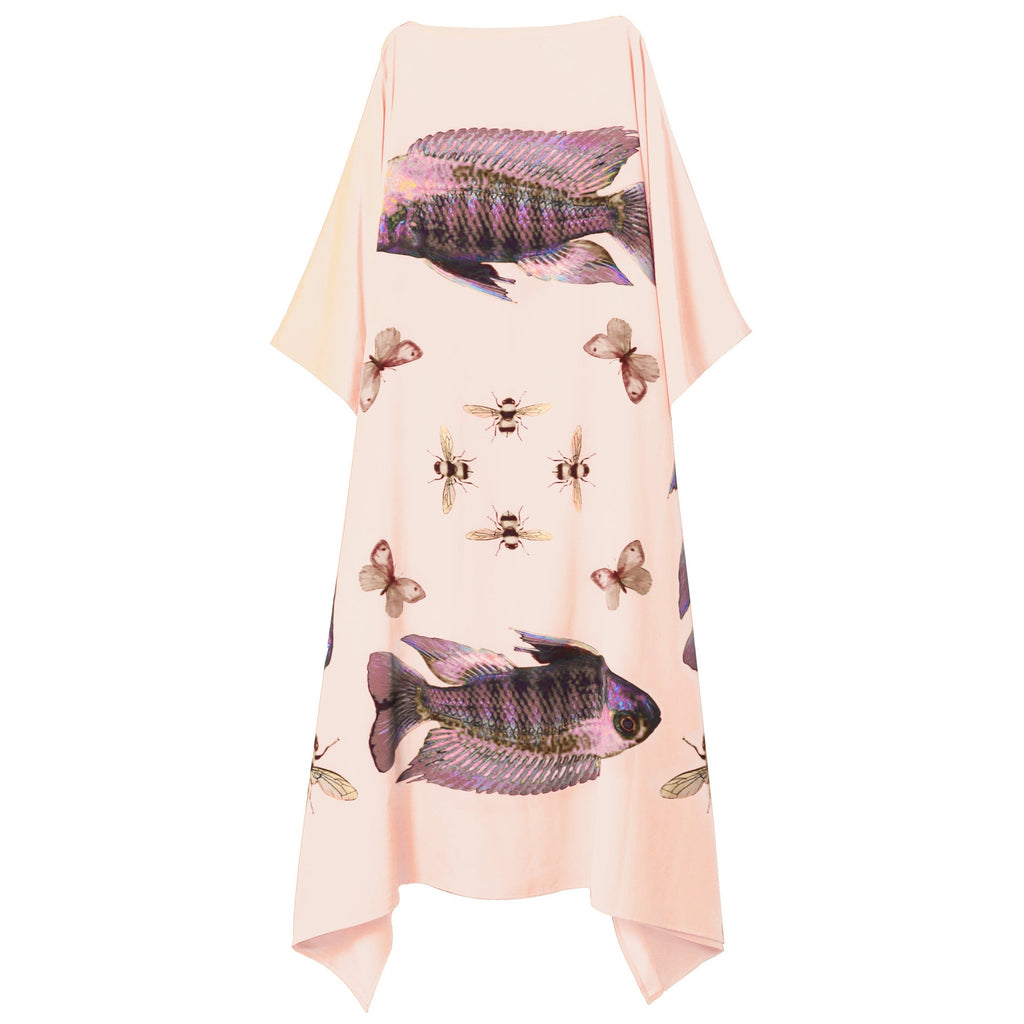 BUTTERFLY & FISH SILK TUNIC - TAUPE