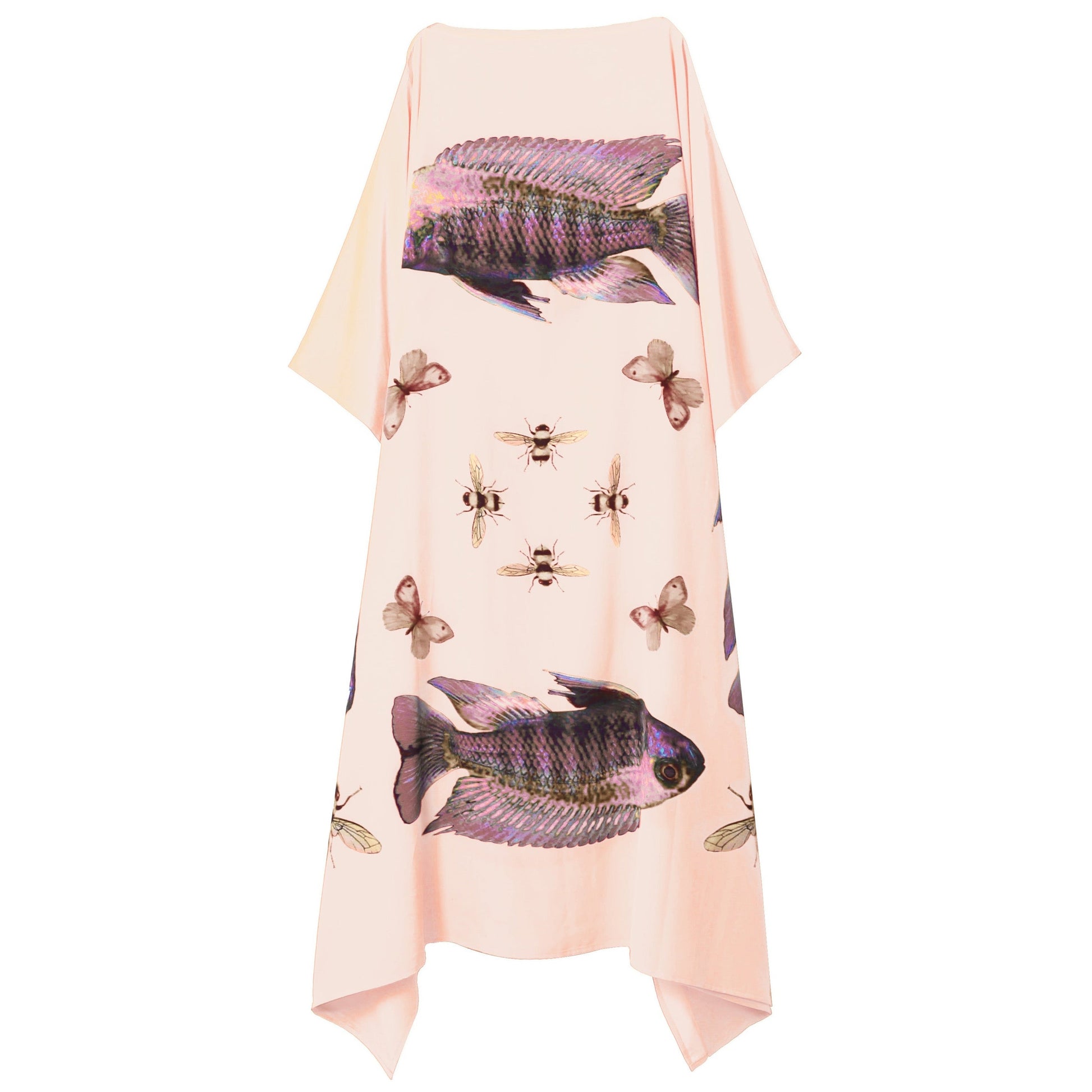 BUTTERFLY & FISH SILK TUNIC - TAUPE